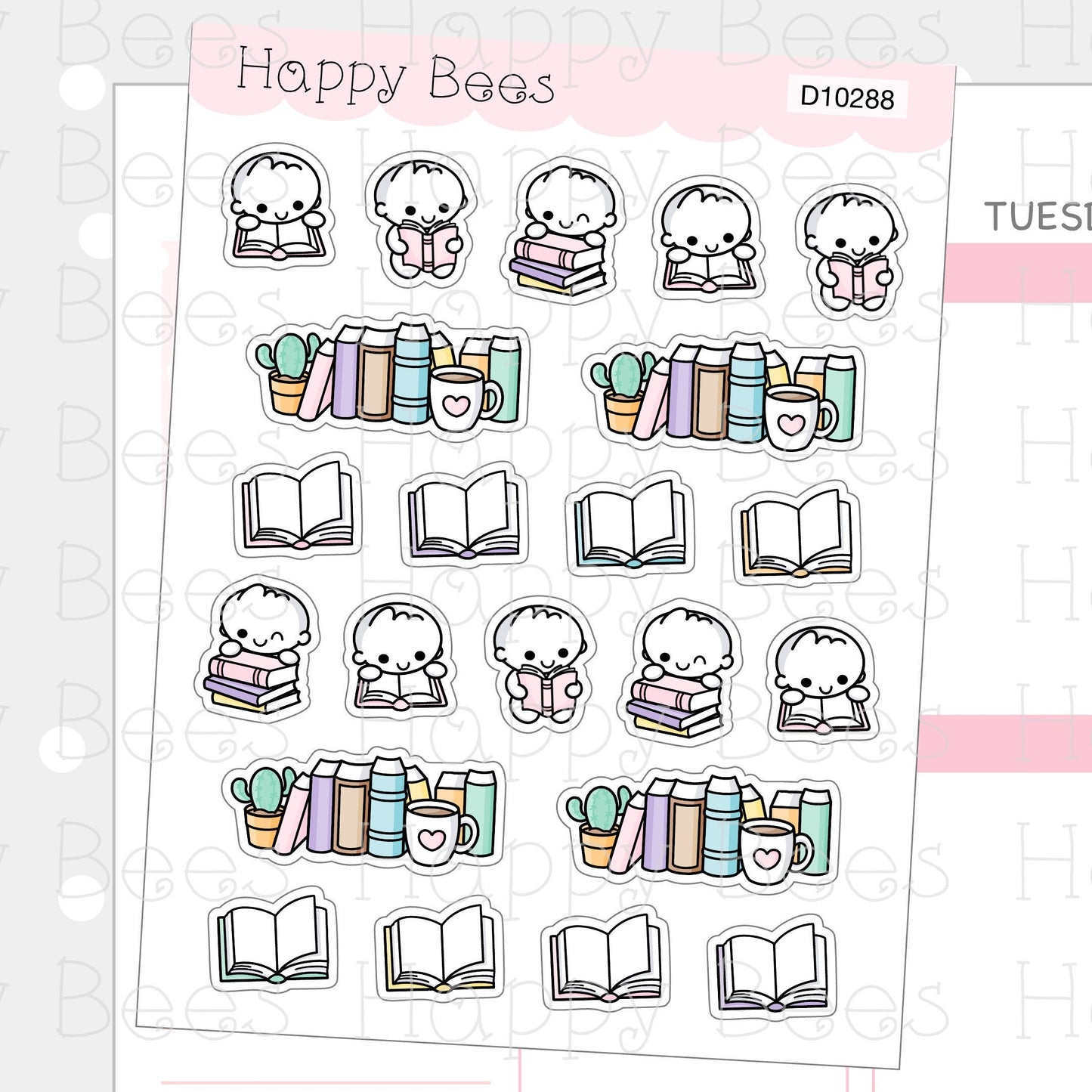 Reading Doodles & Dividers - Cute Books Planner Stickers D10288