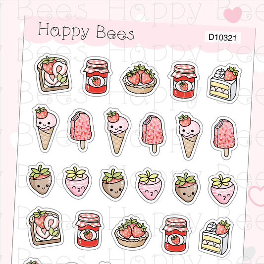 Strawberry Dessert Doodles - Cute Food Jam Ice Cream Planner Stickers D10321