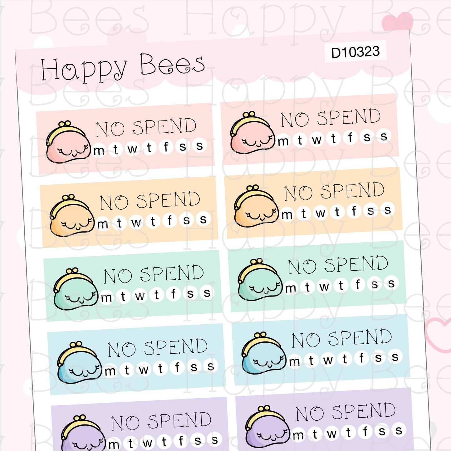 No Spend Tracker Boxes - Vertical Cute Money Saving Planner Stickers D10323