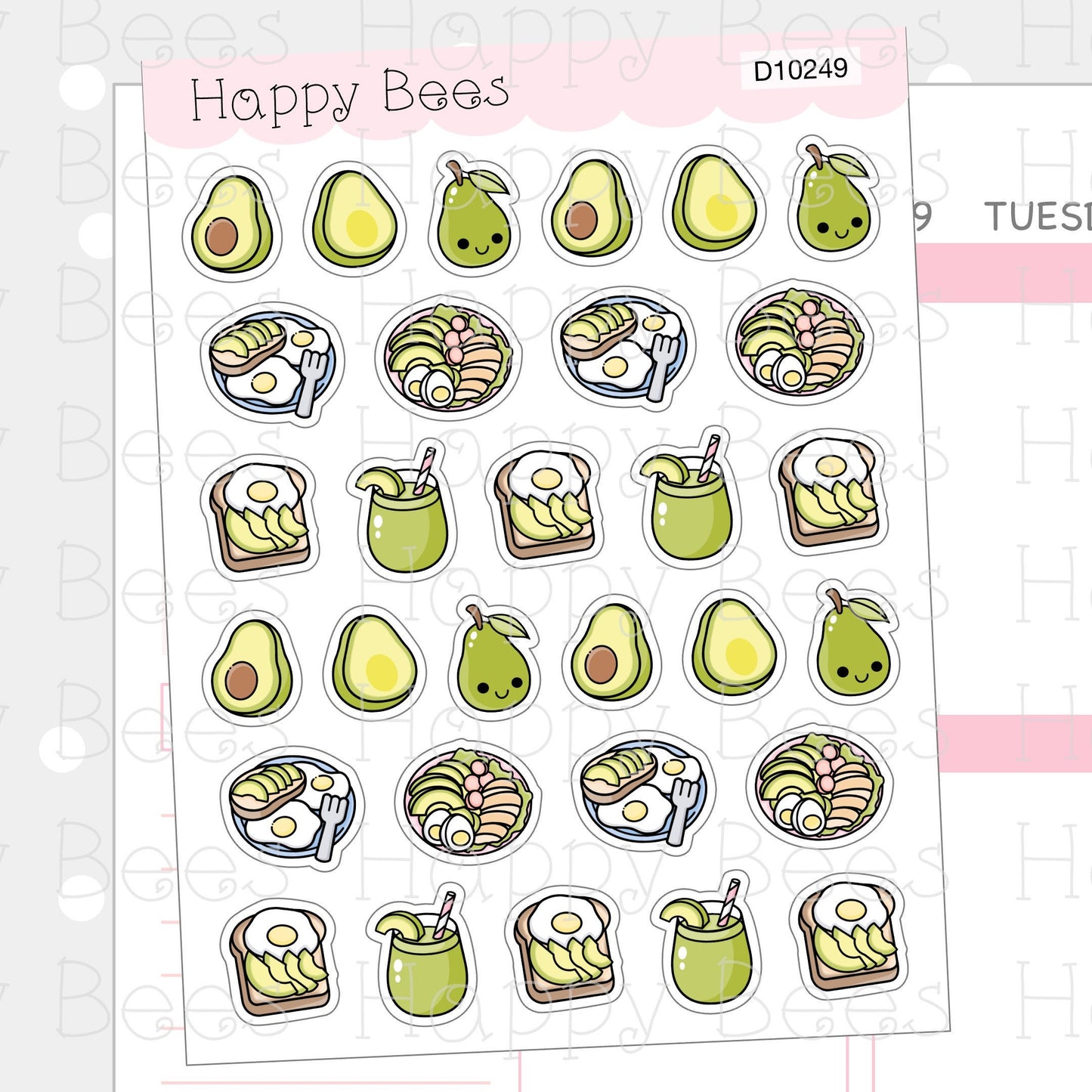 Avocado Doodles - Cute Food Toast Breakfast Planner Stickers D10249