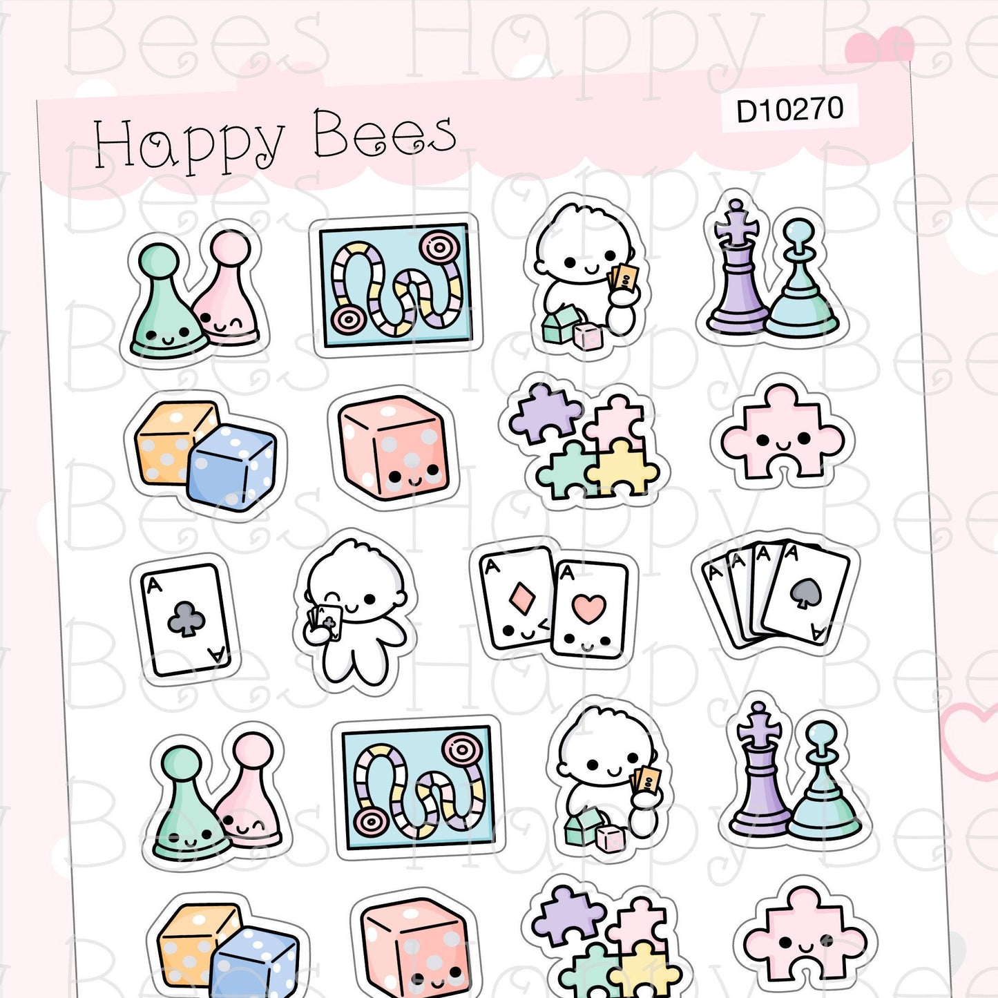 Family Game Night Doodles - Cute Puzzle Poker Planner Stickers D10270