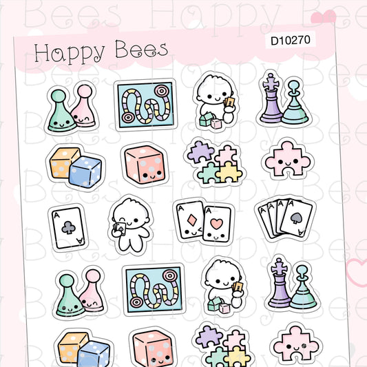 Family Game Night Doodles - Cute Puzzle Poker Planner Stickers D10270