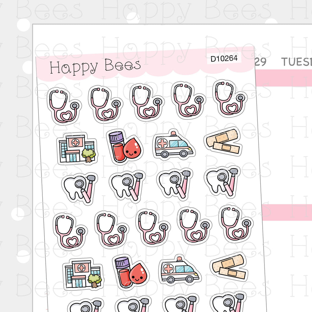 Medical Doodles - Cute Doctor Dentist Sick Planner Stickers D10264