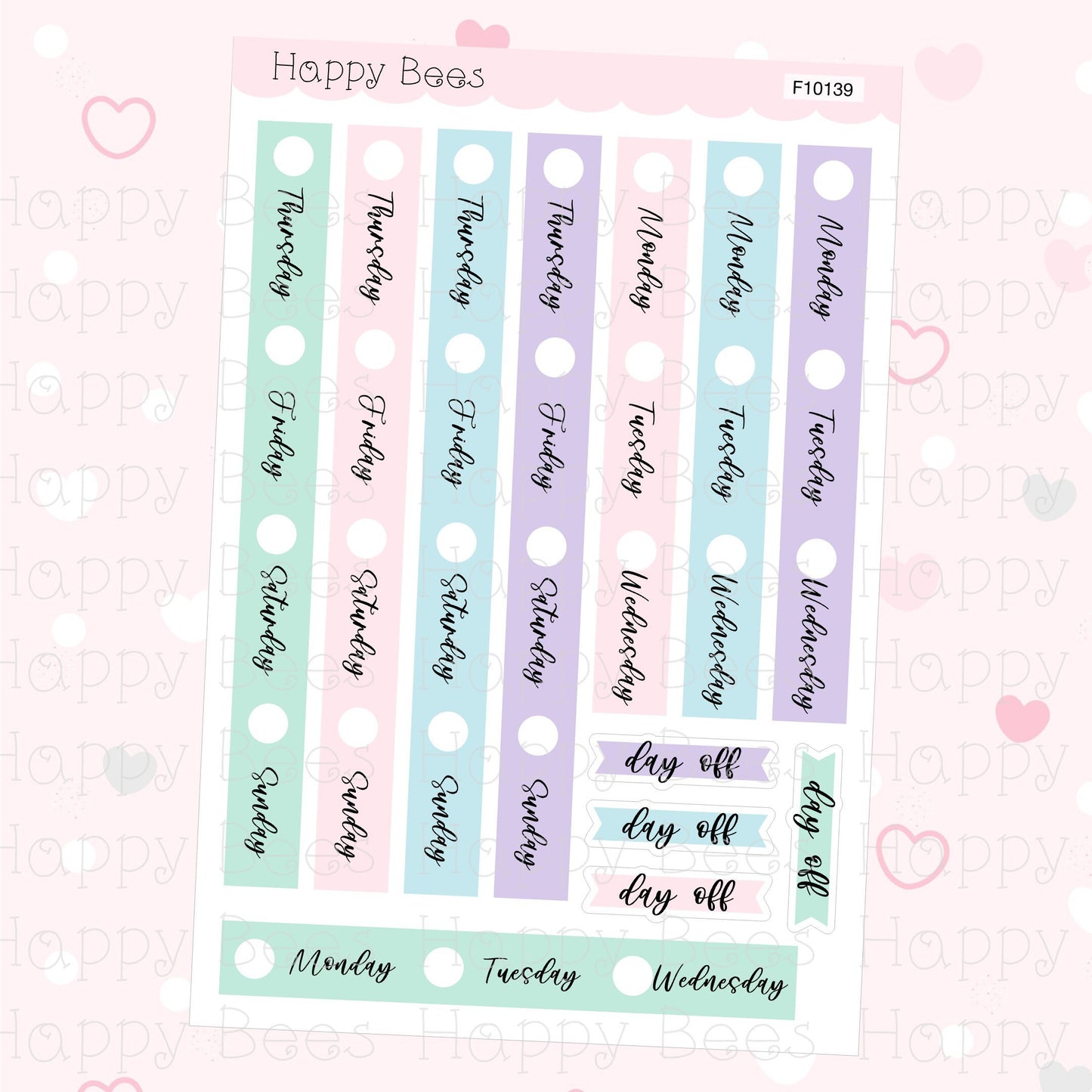 Weekly Date Covers & Day Off - Functional Cute Hobonichi Cousin Planner Stickers F10139