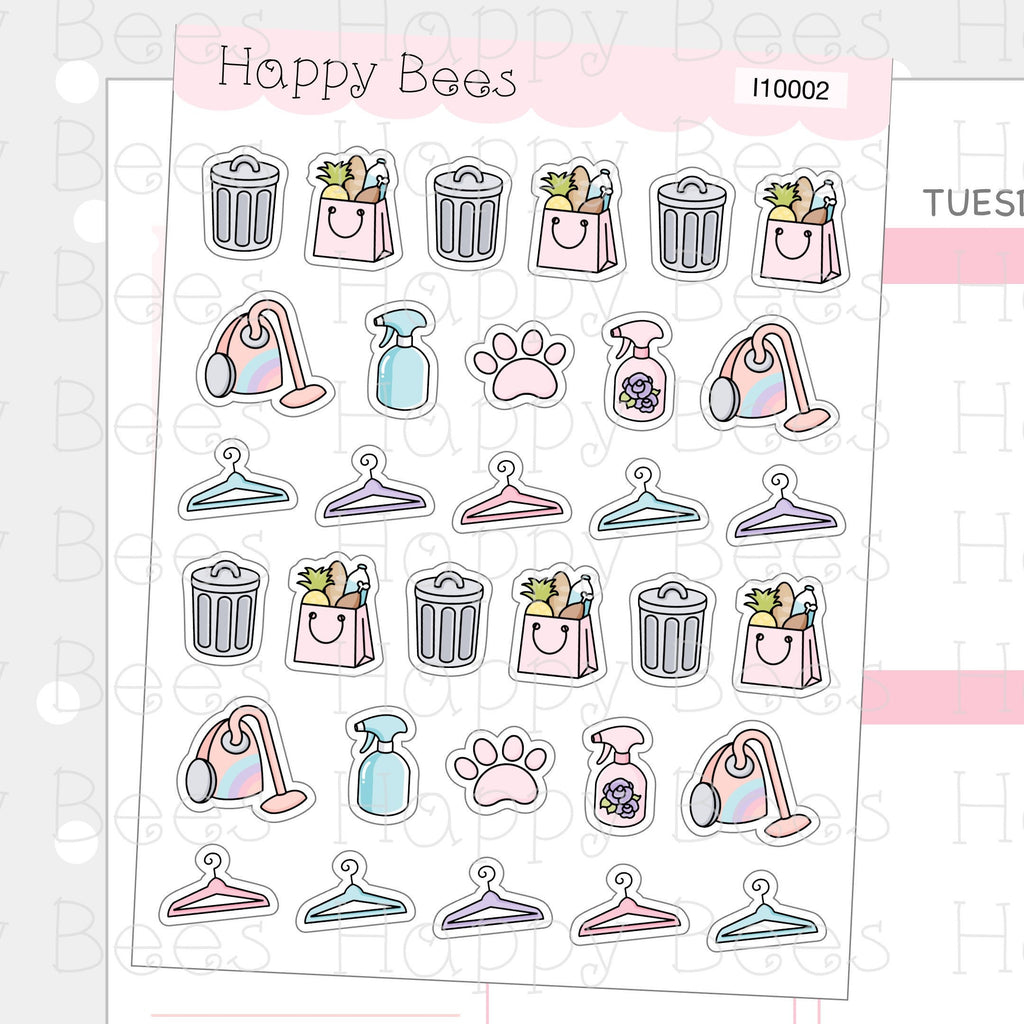 Chores Icons Vol.1 - Functional Cute Doodles Planner Stickers I10002