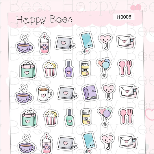 Mini Everyday Icons - Functional Cute Doodles Planner Stickers I10006