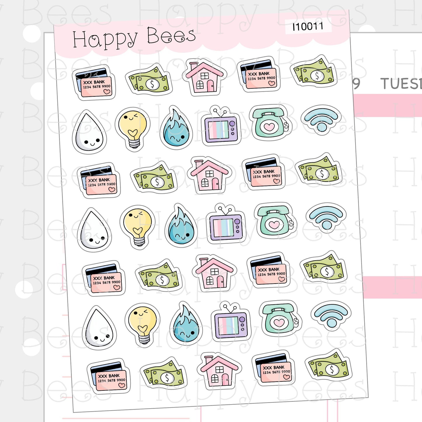 Mini Bill Due Icons - Functional Cute Doodles Planner Stickers I10011