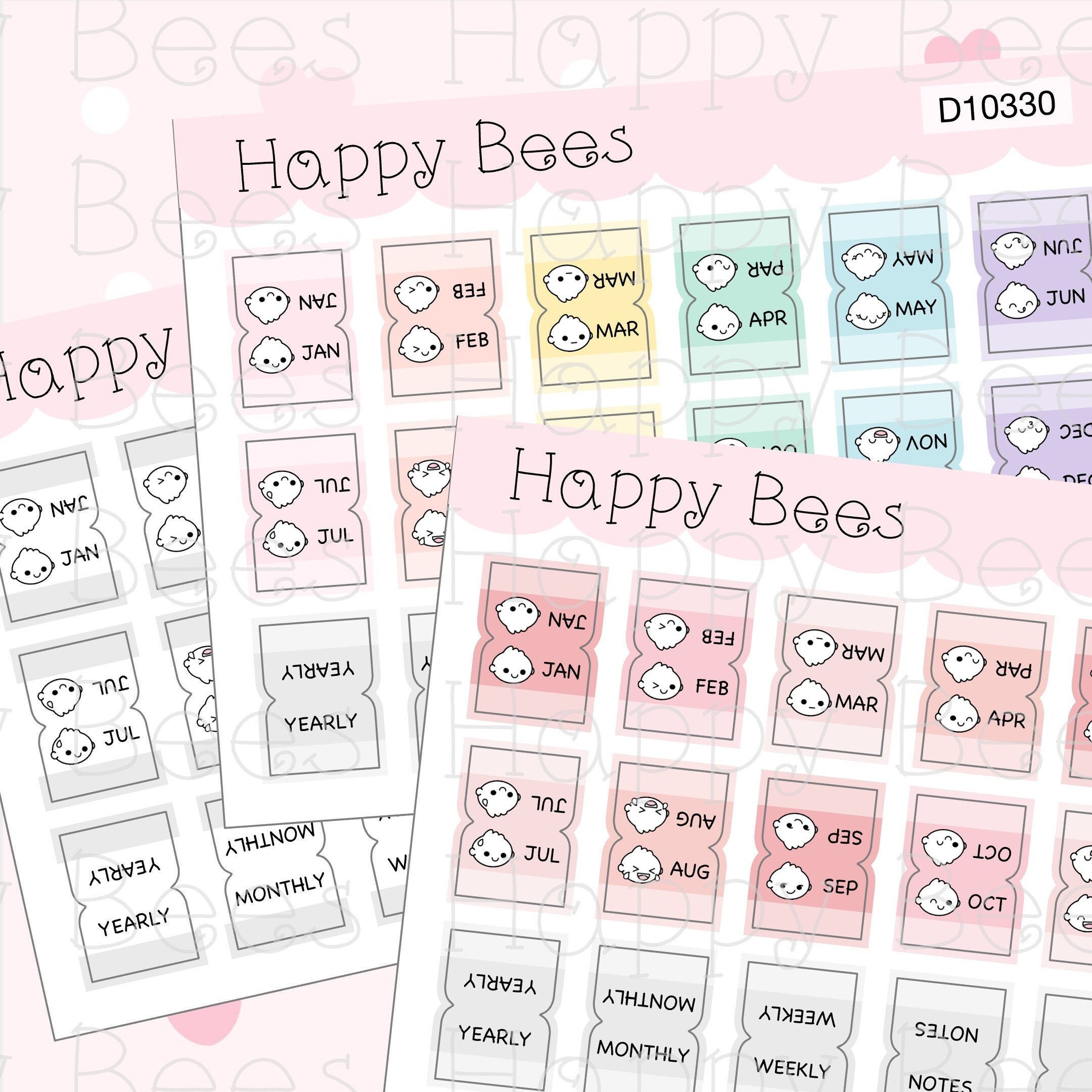 Mini Monthly Tabs Vol. 1 - Functional Cute Doodles Planner Stickers D10330