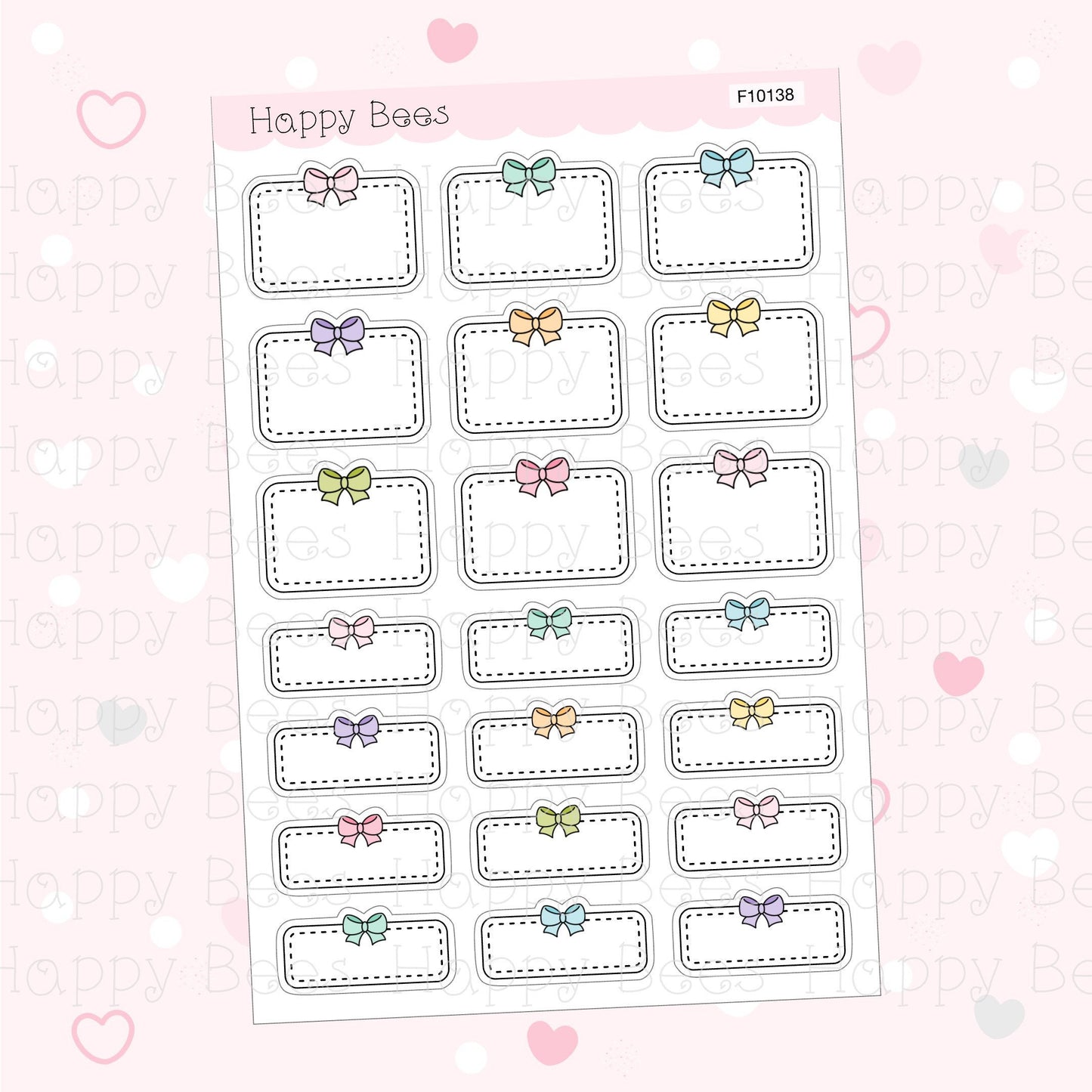Bow Stitched Boxes - Functional Cute Hobonichi Cousin Planner Stickers F10138