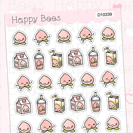 Peach Doodles - Cute Food Fruit Drinks Peachy Planner Stickers D10339