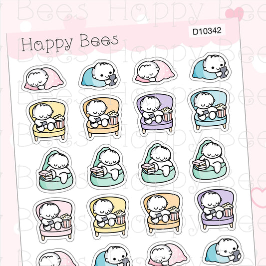 Lazy Day Doodles - Cute Sleepy Movie Time Planner Stickers D10342