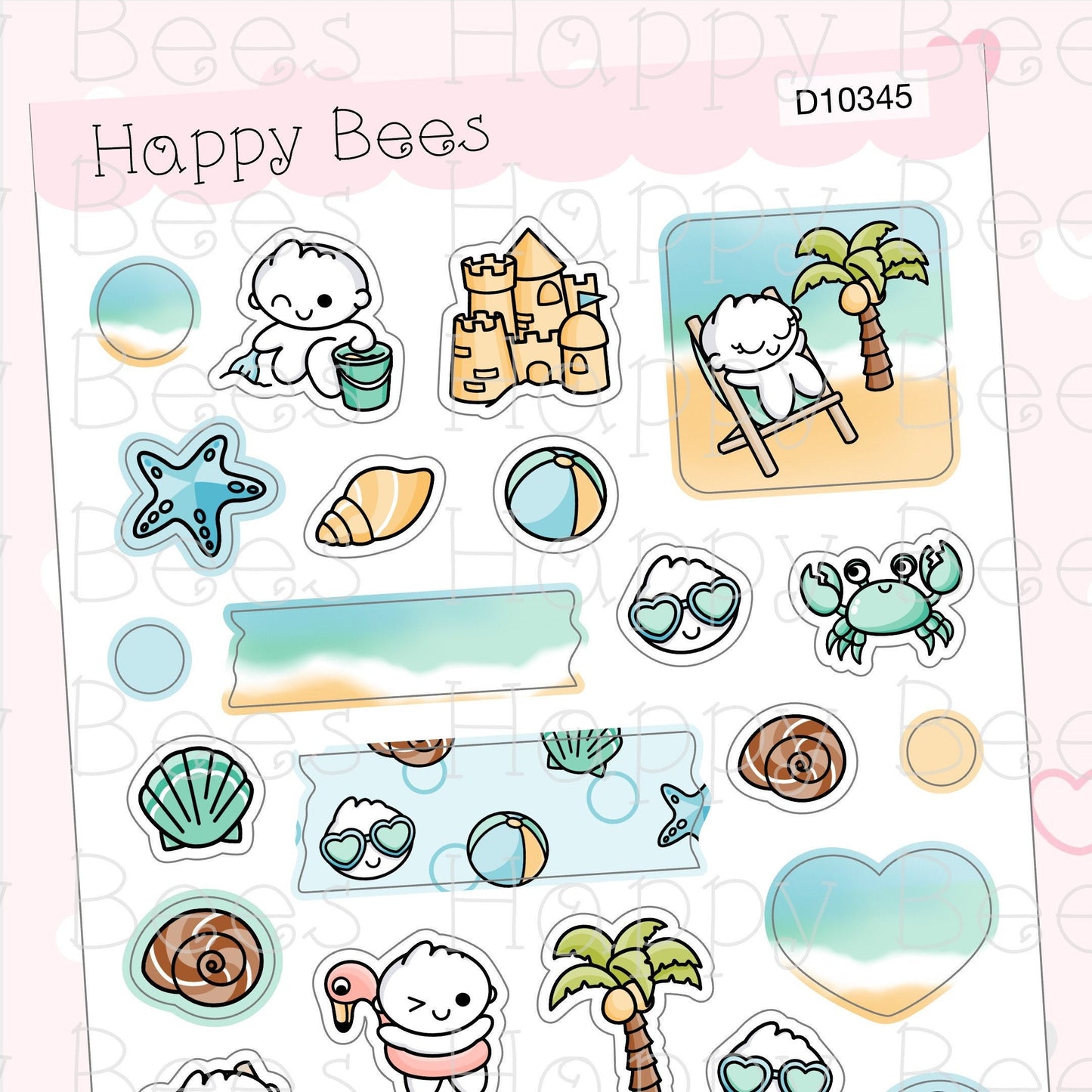 Beach Vacation Deco Sheet - Cute Doodles Journal Planner Stickers D10345