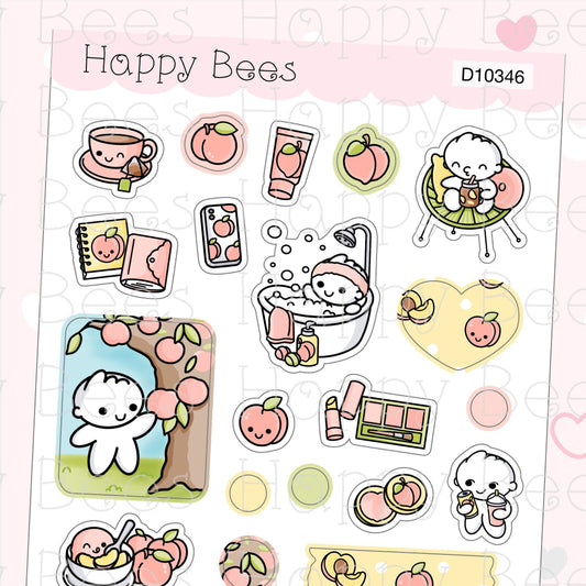 Peachy Deco Sheet - Cute Doodles Journal Planner Stickers D10346