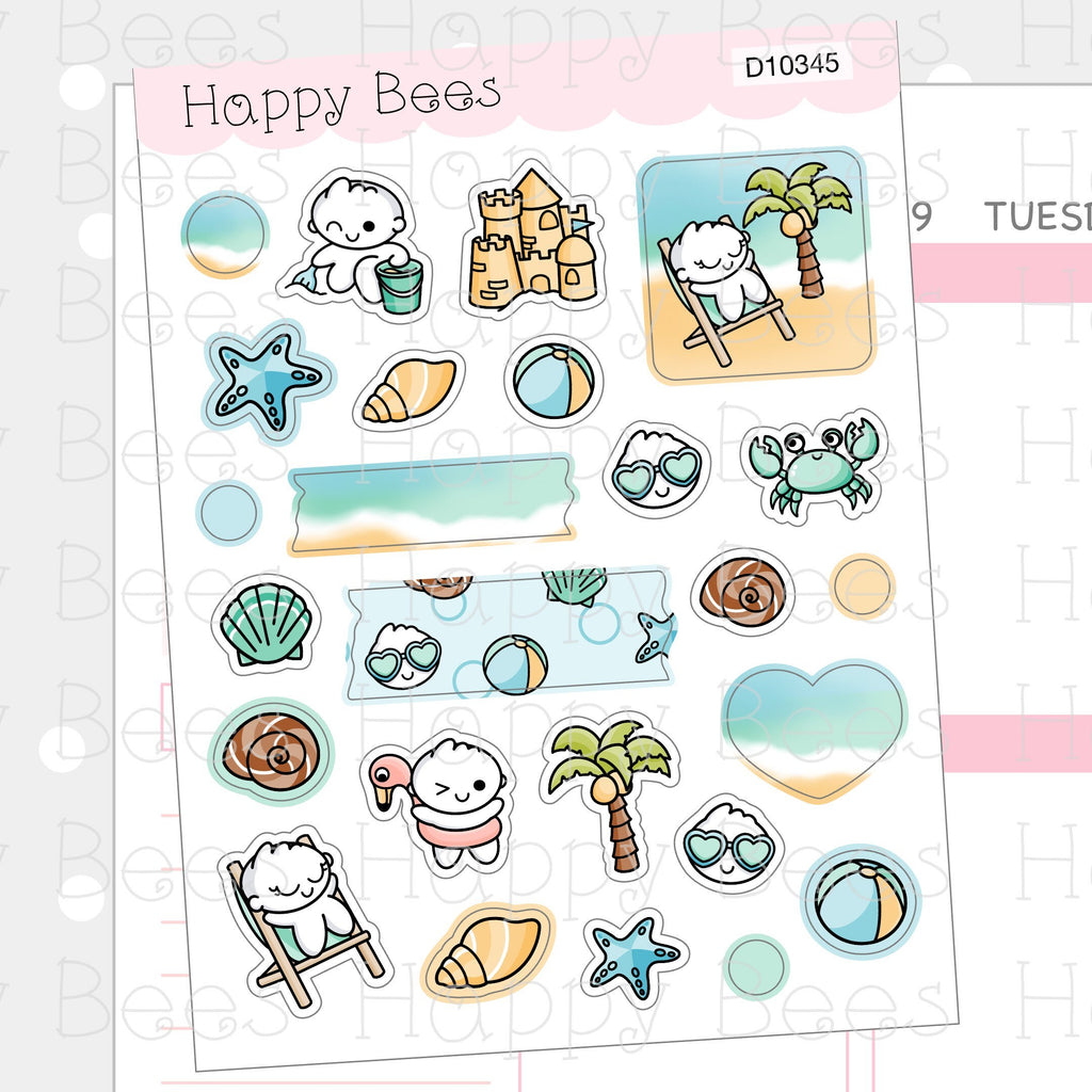 Beach Vacation Deco Sheet - Cute Doodles Journal Planner Stickers D10345