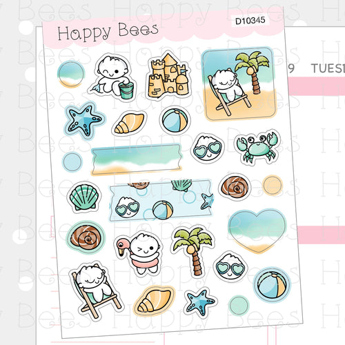 Beach Vacation Deco Sheet - Cute Doodles Journal Planner Stickers D10345